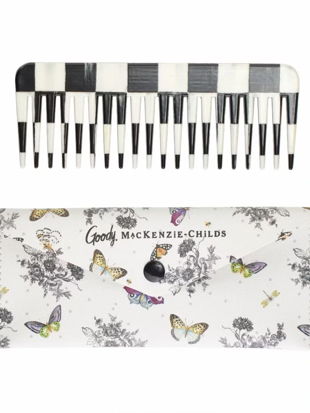 MacKenzie-Childs x Goody Comb and Case Courtly Check and Butterfly Toile
